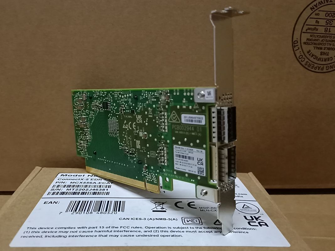 ΣυνδέστεX-5 VPI Adapter Κάρτα δικτύου Mellanox EDR IB 100GbE Διπλή θύρα QSFP28 PCIe3.0 MCX556A-ECAT