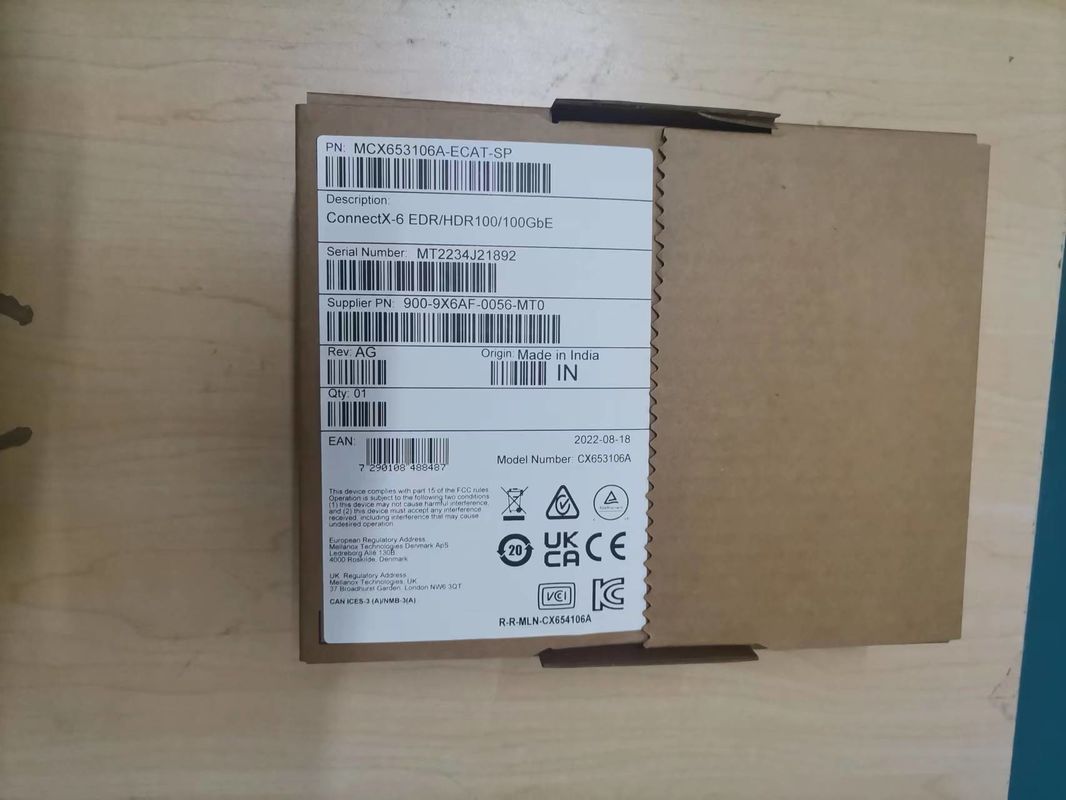 MCX653105A-ECAT ConnectX-6 κάρτα προσαρμογή VPI 100Gb/S HDR100 EDR IB 100GbE μεμονωμένη θύρα QSFP56