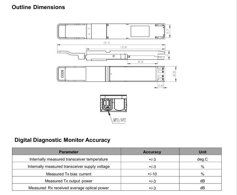 Διάταξη εύρους ζώνης 400G Ethernet Network OSFP SR4 Multimode Fiber Transceiver Module με λειτουργίες ψηφιακής διάγνωσης Hot-Plug