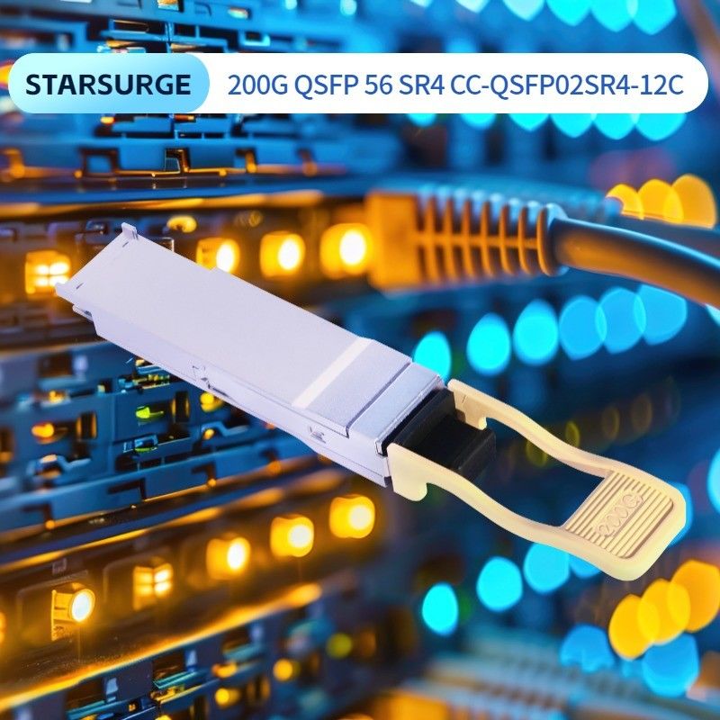 Λύση διασύνδεσης κέντρου δεδομένων 200G QSFP56 SR4 Οπτικός δέκτης μεταφοράς με απόσταση μετάδοσης 100m σε ίνες OM4