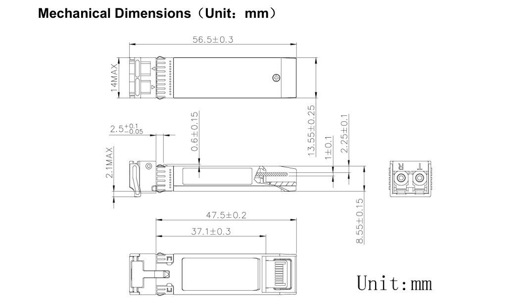 Τεχνολογία ψύξης 1550nm 40km ER/EW LC Duplex Industrial Temp -40-85°C 1.5W RoHS CE FCC Compliant 10G SFP Transceiver Module